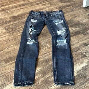 American Eagle Outfitters Dark Blue Distressed Skinny Jeans